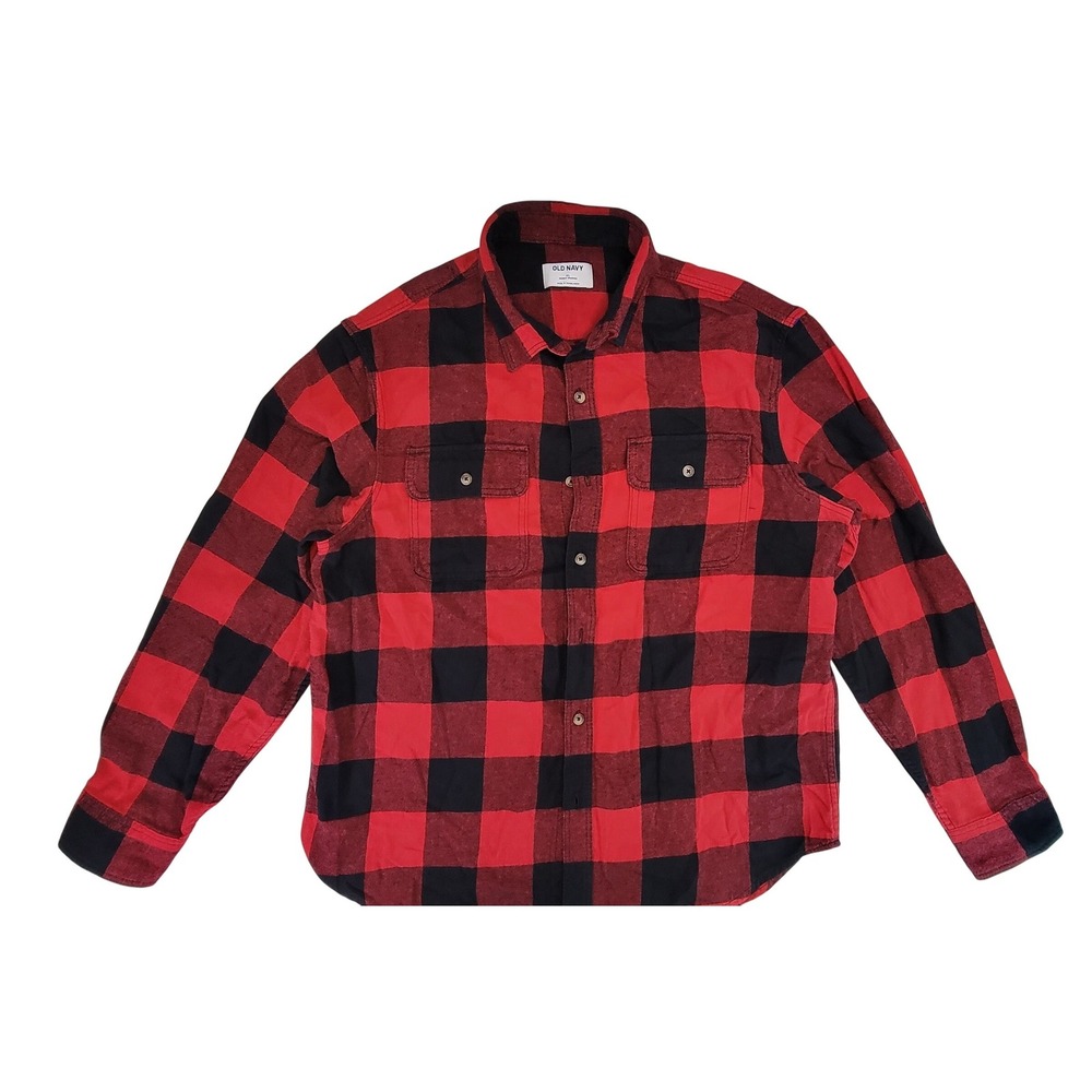Old Navy Mens Red Black Buffalo‎ Plaid Flannel Shirt Double Brushed XL